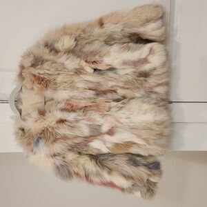 NWT Real Fox Fur multicolor chic pastel color V neck coat
